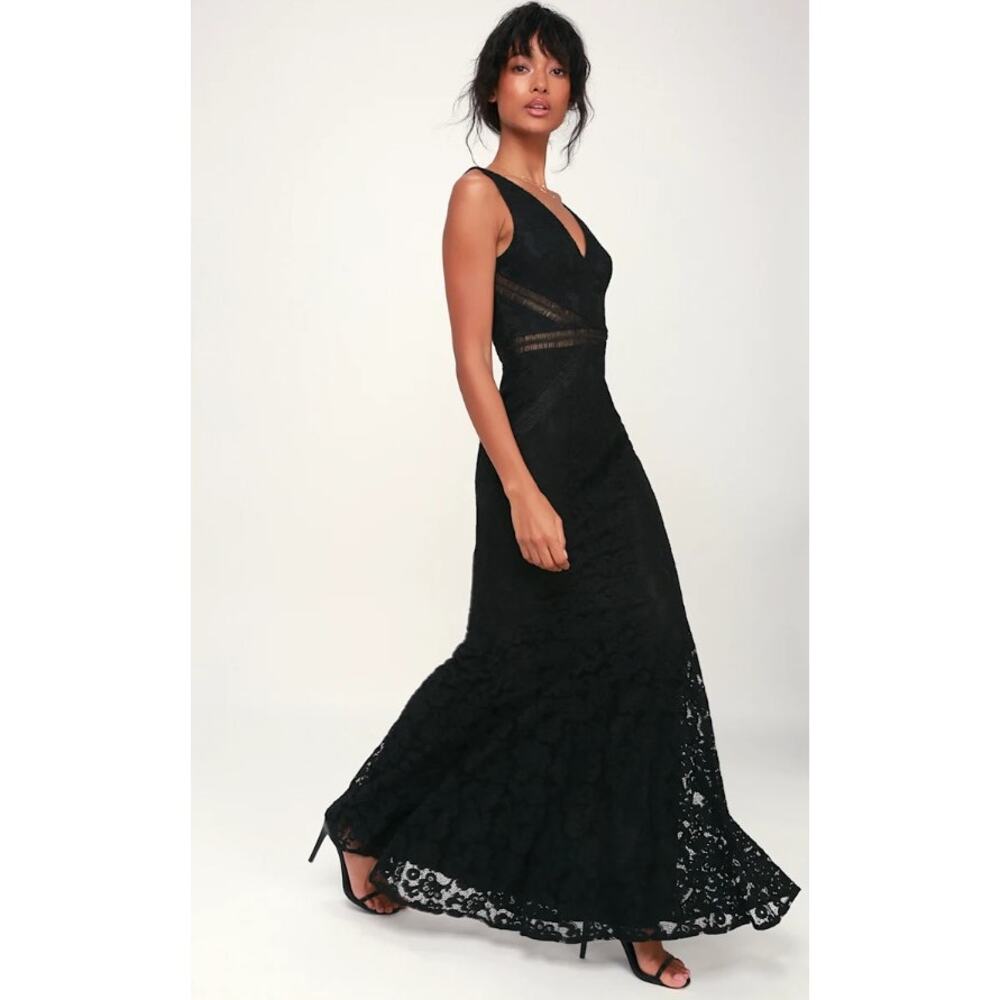NWT Lulus My Forever Black Lace Sleeveless Maxi Dress Sz Small S Evening Formal - Picture 3 of 11